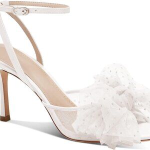 Women's Mesh Heels Sandals Slingback Peep Toe Wedding Bridal Shoes